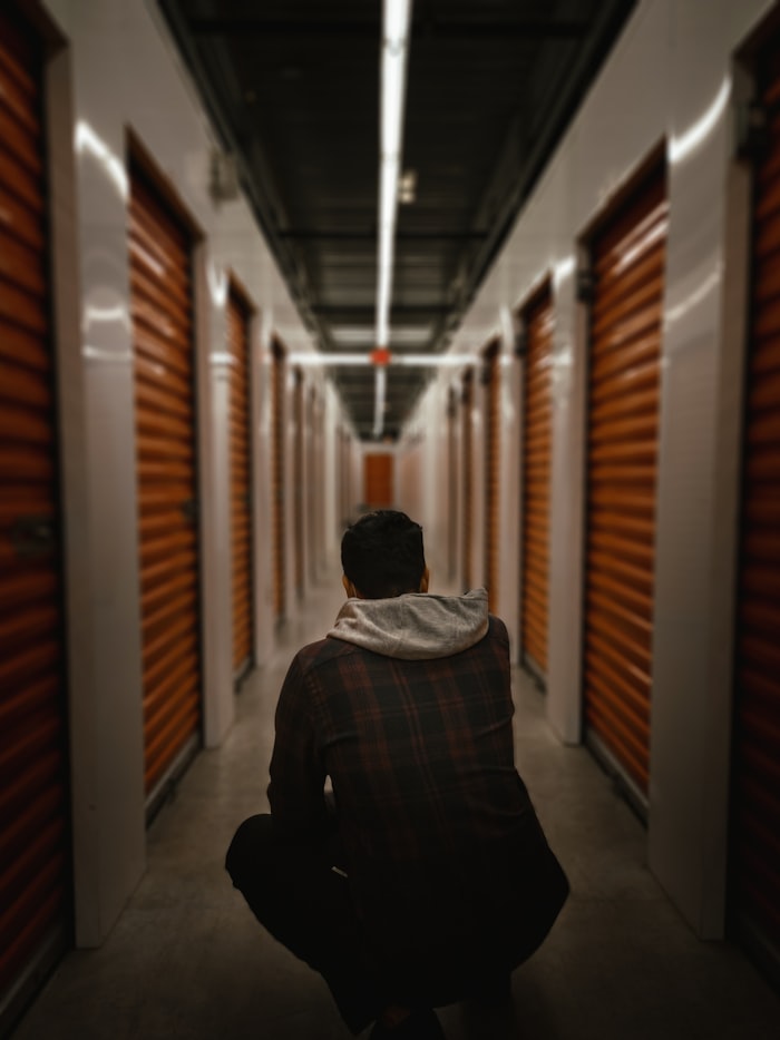 Customer in a storage corridor